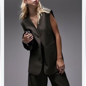 Topshop Tonic oversized tailored waistcoat Vest in Black SIZE MEDIUM